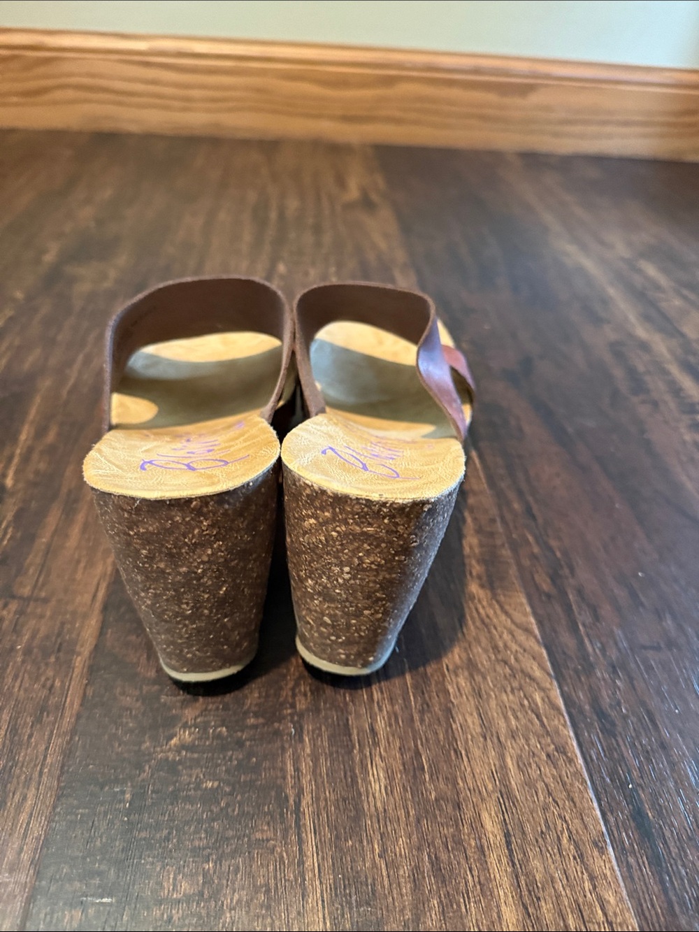 Blowfish Brown Leather Cork Wedge Slide Sandals - Picture 4 of 6